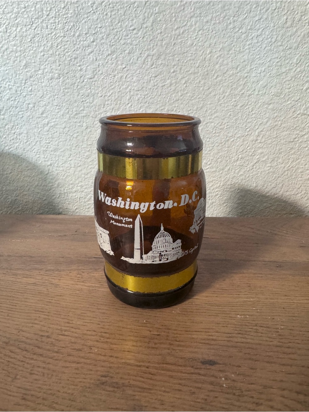 Washington D.C. Amber Glass Souvenir Tumbler with Gold Bands